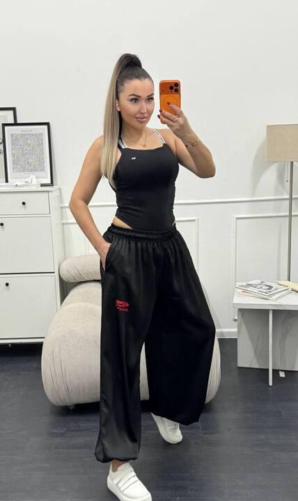 Брюки женские палаццо из шелка дабл армани с высокой посадкой на резинке с кулиской широкие весенние