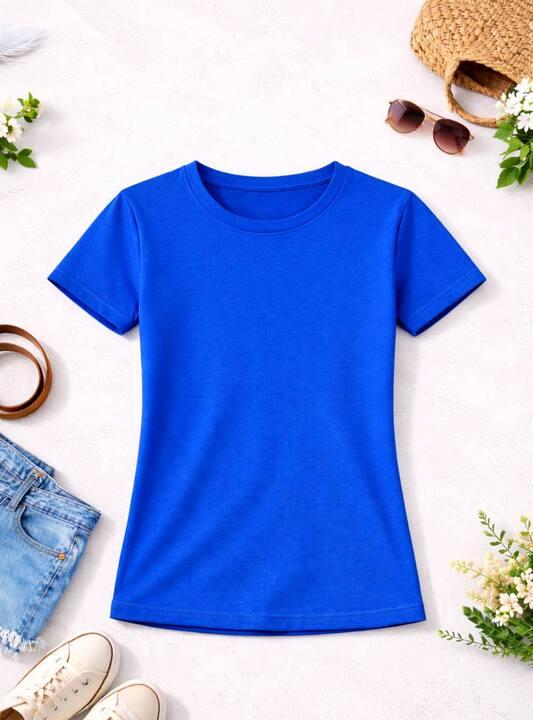 Футболка женская хлопковая базовая приталенная с круглым вырезом средняя весенняя