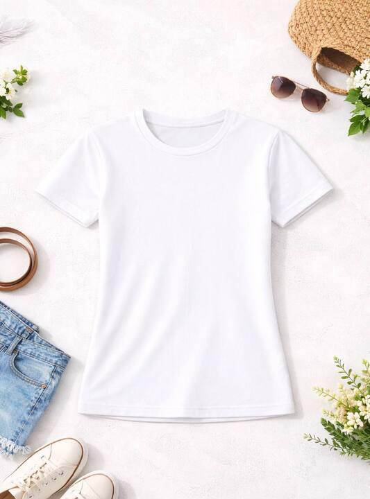 Футболка женская хлопковая базовая приталенная с круглым вырезом средняя весенняя
