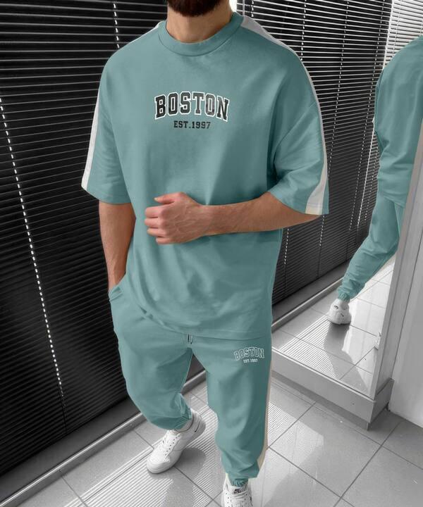 Спортивный костюм унисекс из двунитки с футболкой и брюками с карманами на резинке демисезонный