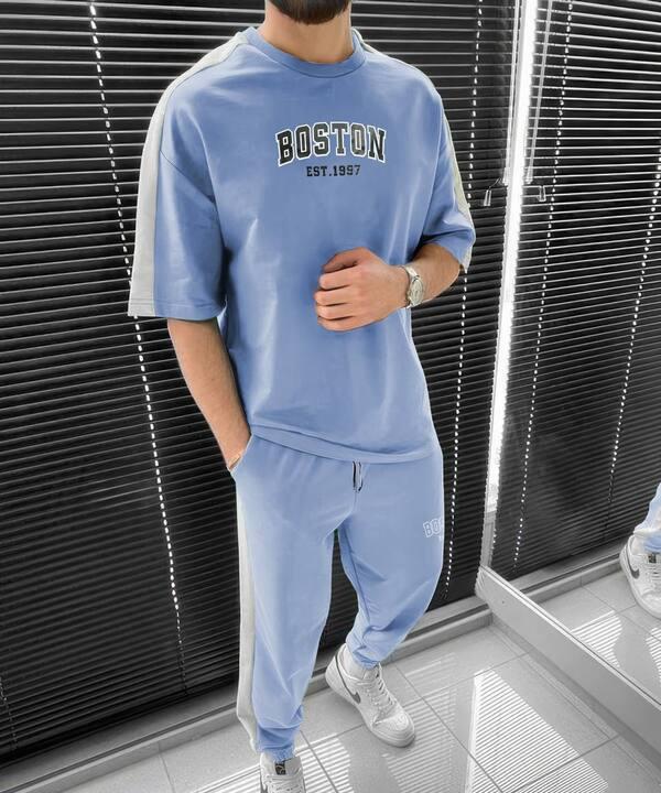 Спортивный костюм унисекс из двунитки с футболкой и брюками с лампасами и карманами демисезонный