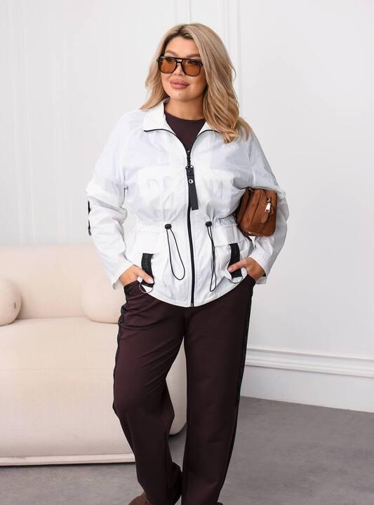 Спортивный костюм-тройка женский из двунитки и плащевки с курткой футболкой и брюками демисезонный