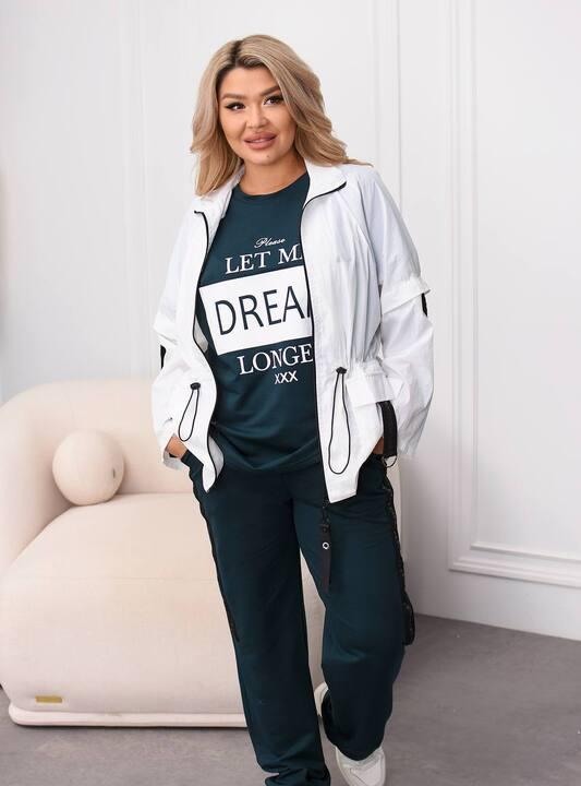 Спортивный костюм-тройка женский из двунитки и плащевки с курткой футболкой и брюками демисезонный