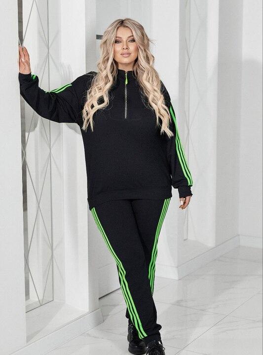 Спортивный костюм женский из двунитки с кофтой на молнии и зауженными брюками с лампасами демисезонный
