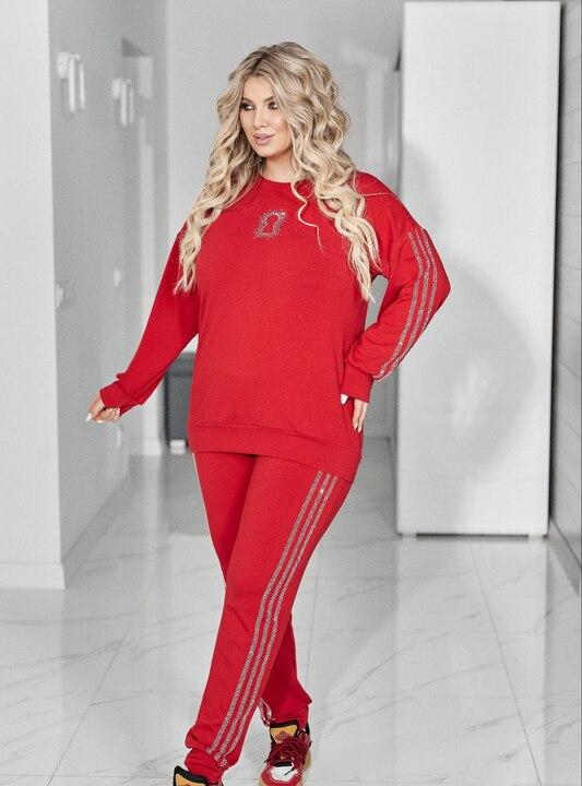 Спортивный костюм женский из двунитки с кофтой свободного кроя и брюками с лампасами демисезонный