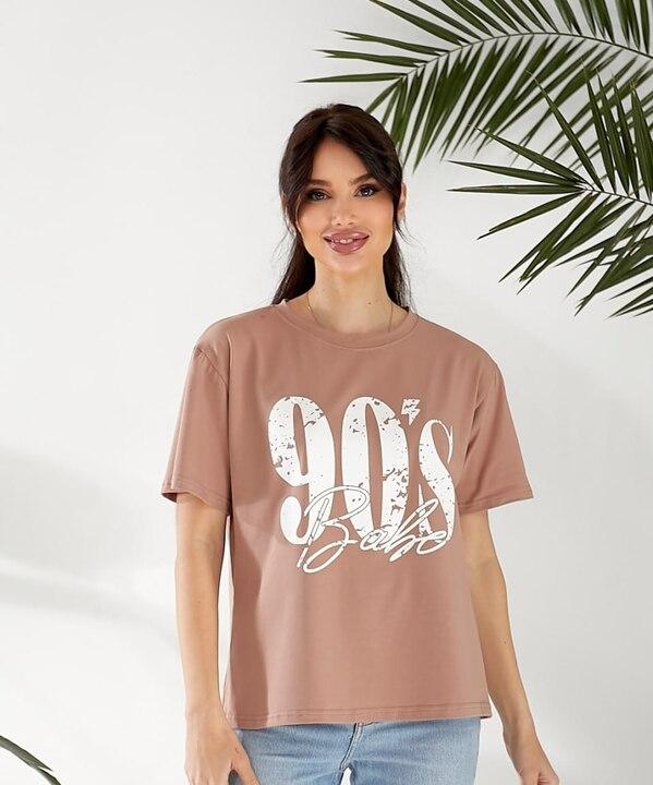 Футболка женская из кулира с принтом и свободным кроем весенняя