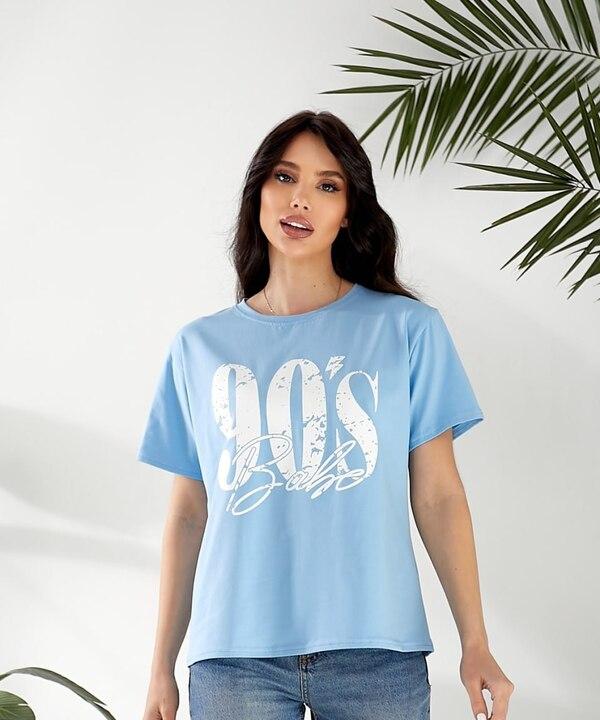 Футболка женская из кулира с принтом и свободным кроем весенняя