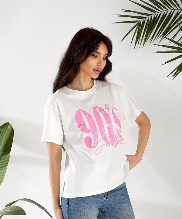 Костюм-двойка женский из дайвинга и шифона с блузой свободного кроя с абстрактным принтом и брюками весенний