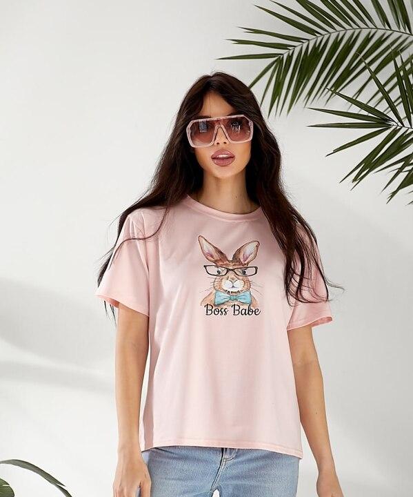 Футболка женская хлопковая свободного кроя с принтом весенняя