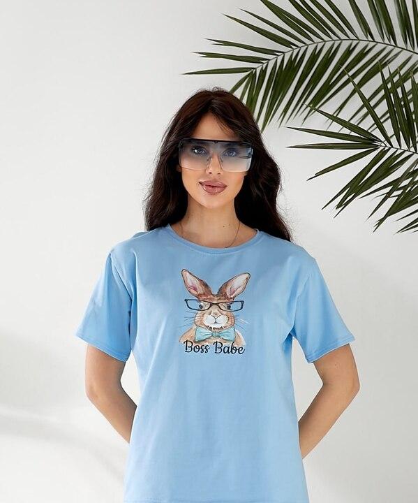 Футболка женская хлопковая свободного кроя с принтом весенняя