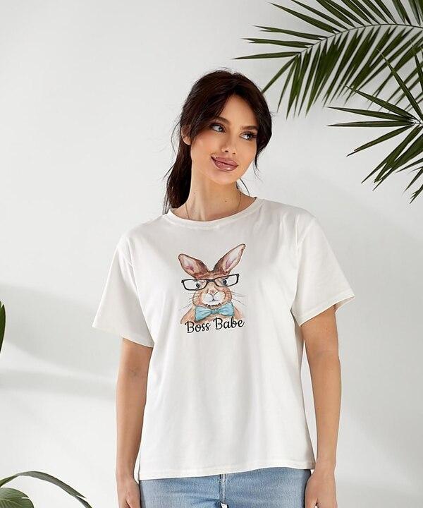 Футболка женская из кулира с принтом свободного кроя весенняя