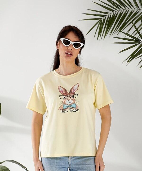 Футболка женская из кулира с принтом свободного кроя весенняя