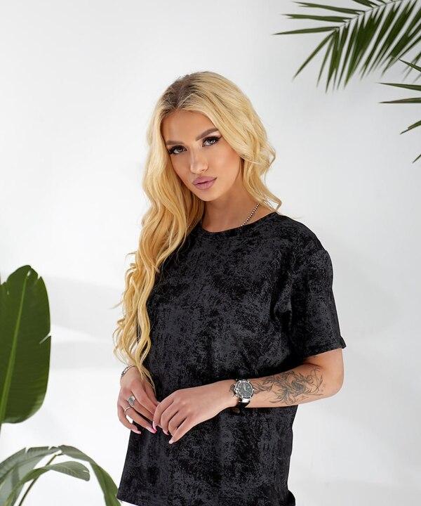 Футболка женская из кулира прямого кроя с эффектом варенки весенняя