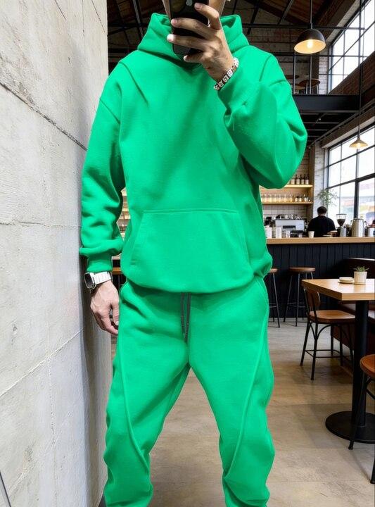 Спортивный костюм мужской из двухнитки петля с худи свободного кроя и джоггерами с манжетами демисезонный