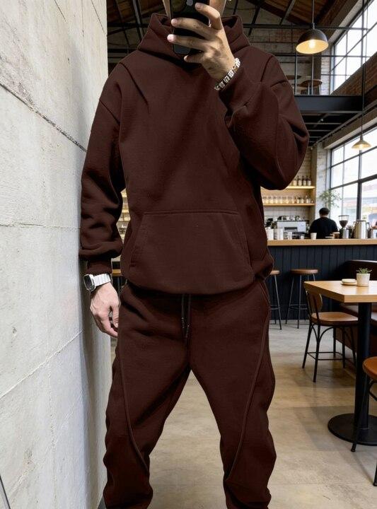 Спортивный костюм мужской из двухнитки петля с худи свободного кроя и джоггерами с манжетами демисезонный
