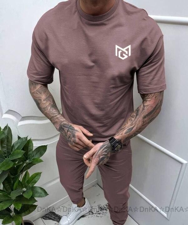 Спортивный костюм мужской из двунитки с футболкой и брюками на резинке со шнурком демисезонный