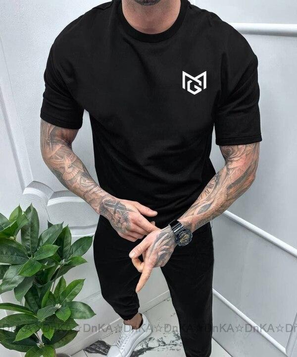 Спортивный костюм мужской из двунитки с футболкой и брюками на резинке со шнурком демисезонный