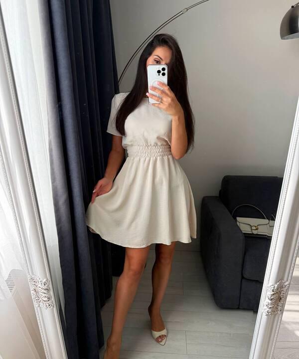 Платье-трапеция женское из крепа жатки повседневное с короткими рукавами весеннее