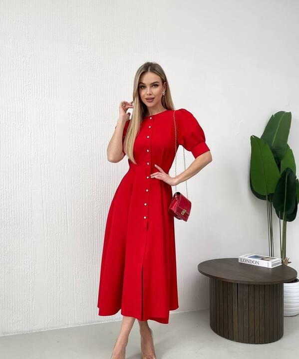 Платье-трапеция женское из костюмной ткани миди классическое с короткими рукавами весеннее