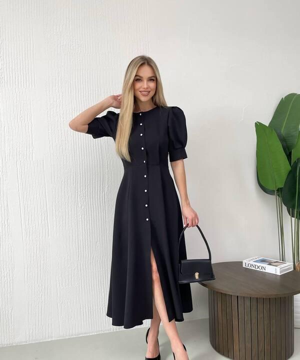 Платье-трапеция женское из костюмной ткани миди классическое с короткими рукавами весеннее