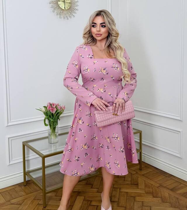 Платье женское из софта миди с цветочным принтом расклешенное на резинке весеннее