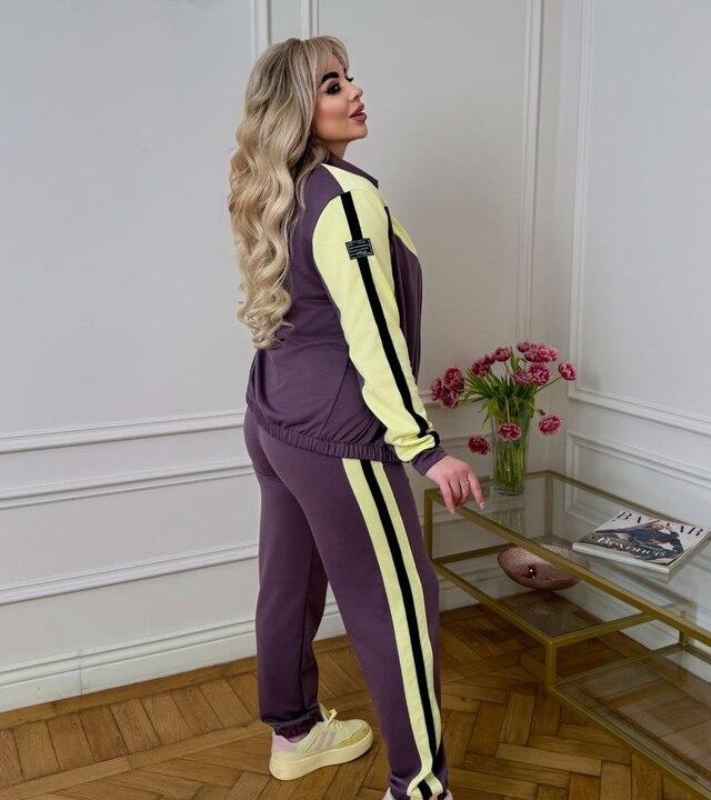 Спортивный костюм-двойка женский из двунитки: кофта на молнии и брюки джоггеры демисезонный