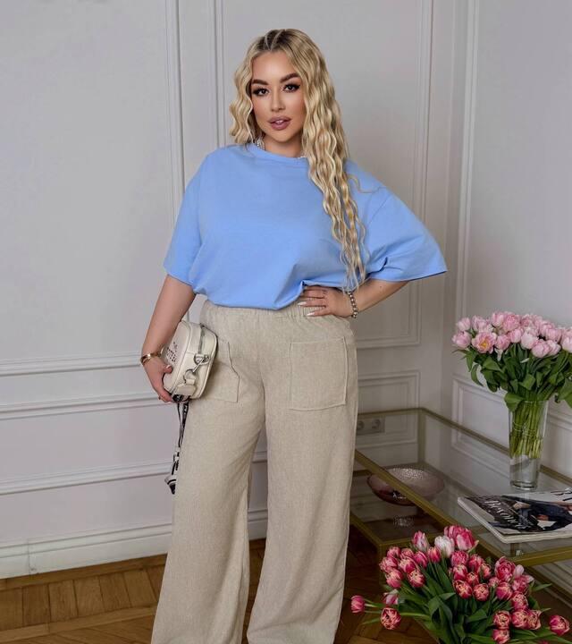 Брюки женские из хлопка палаццо с высокой посадкой на резинке широкие повседневные