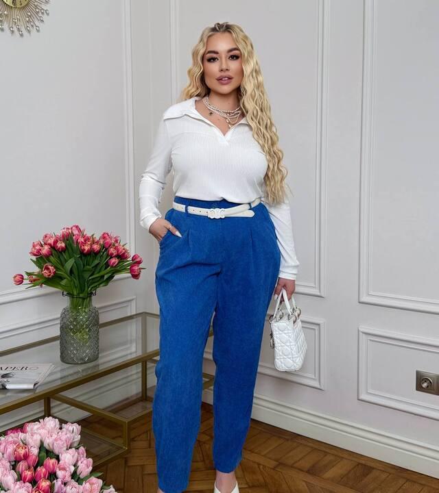 Брюки женские из хлопка regular fit со средней посадкой зауженные в рубчик повседневные