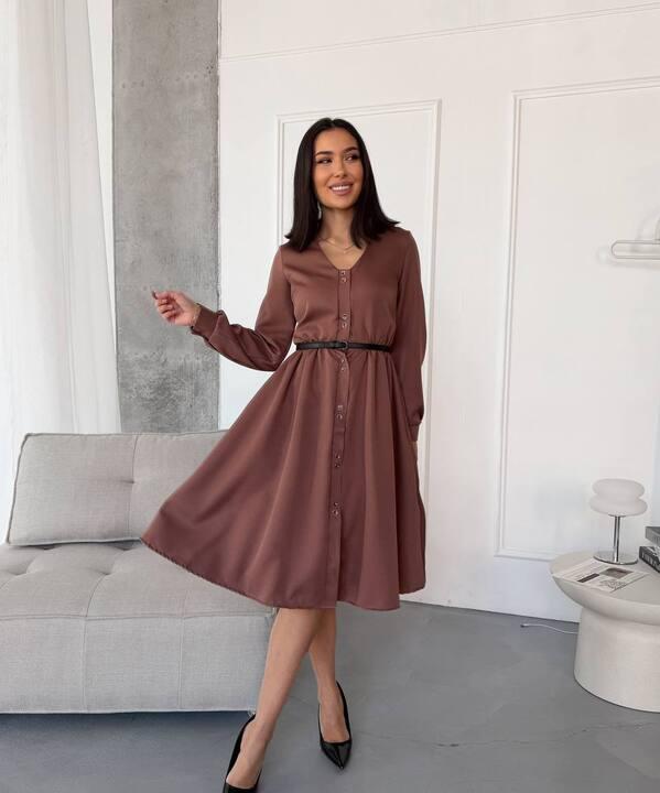 Платье-рубашка женское из костюмки Barby с длинными рукавами на пуговицах миди весеннее