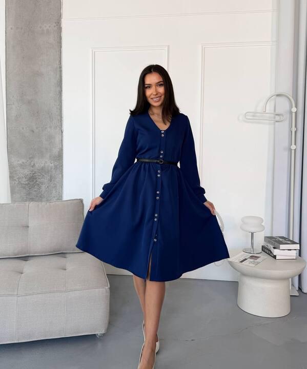 Платье-рубашка женское из костюмки Barby с длинными рукавами на пуговицах миди весеннее