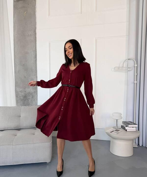 Платье-рубашка женское из костюмки Barby с длинными рукавами на пуговицах миди весеннее