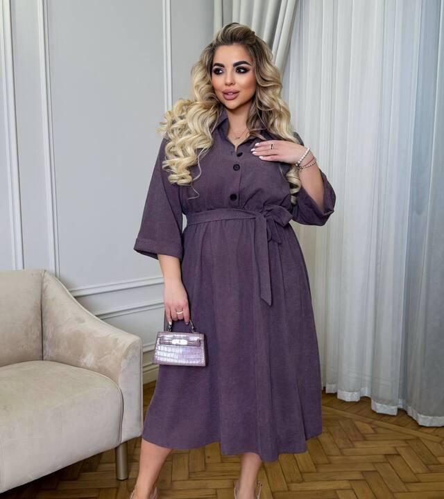 Платье-рубашка женское из микровельвета с поясом миди весеннее