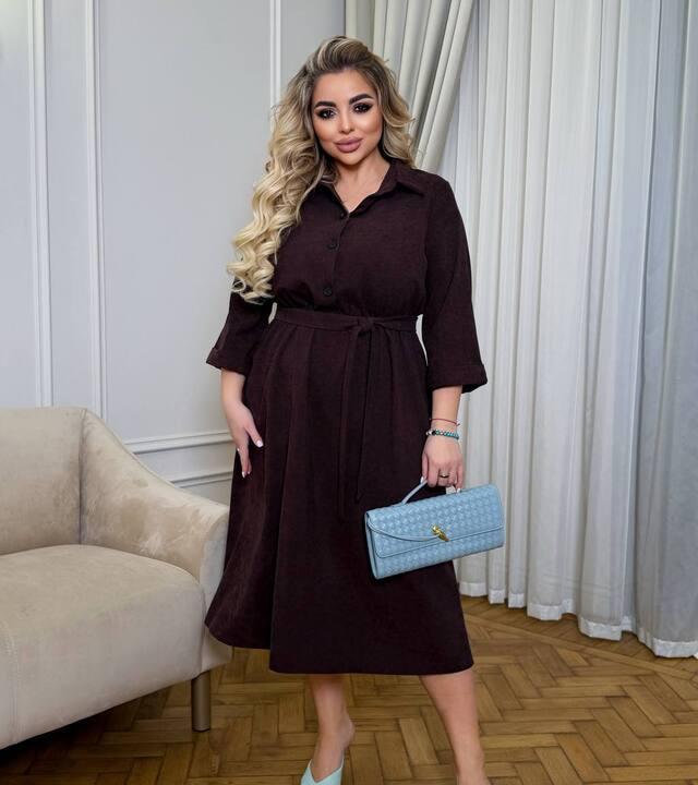 Платье-рубашка женское из микровельвета с поясом миди весеннее