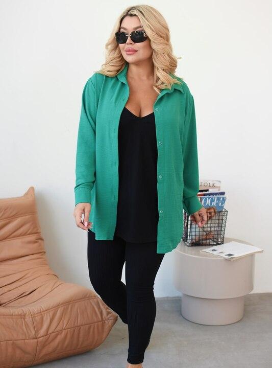 Костюм-тройка женский из крепа и трикотажа рубчик: рубашка майка и леггинсы повседневный весенний