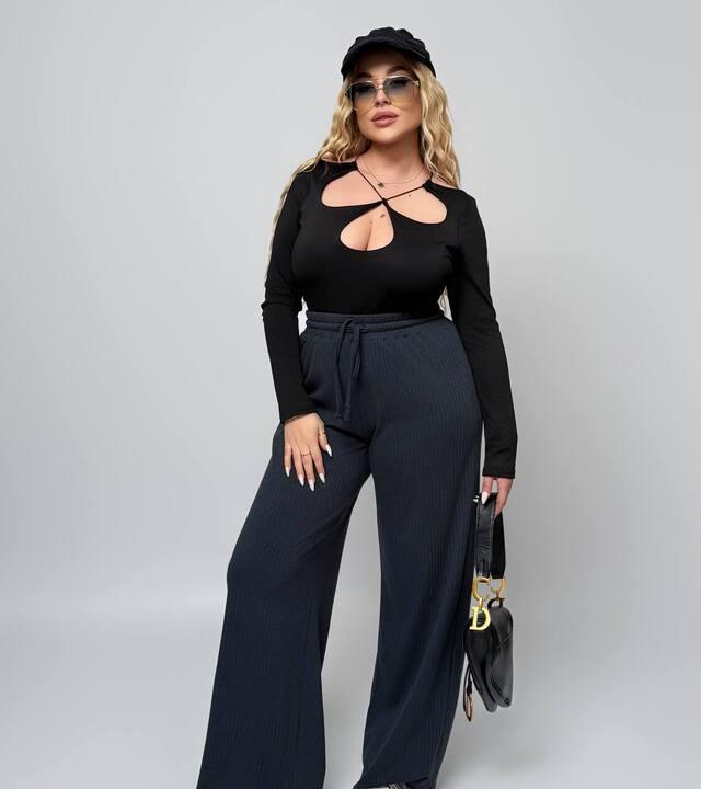 Брюки женские хлопковые в рубчик палаццо с высокой посадкой на резинке повседневные демисезонные