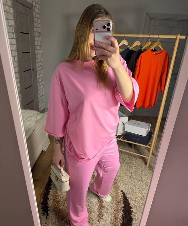 Прогулочный костюм женский из двунитки двойка с кофтой и брюками свободного кроя демисезонный