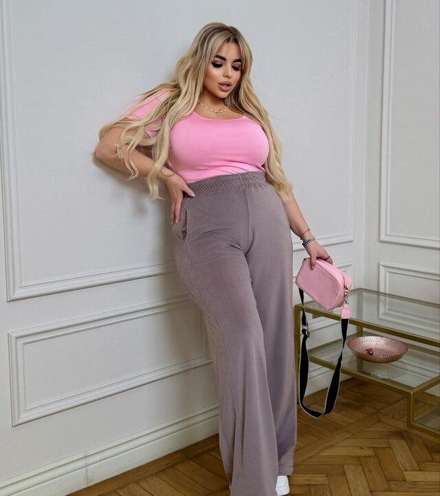 Брюки женские велюровые палаццо с высокой посадкой на резинке повседневные демисезонные