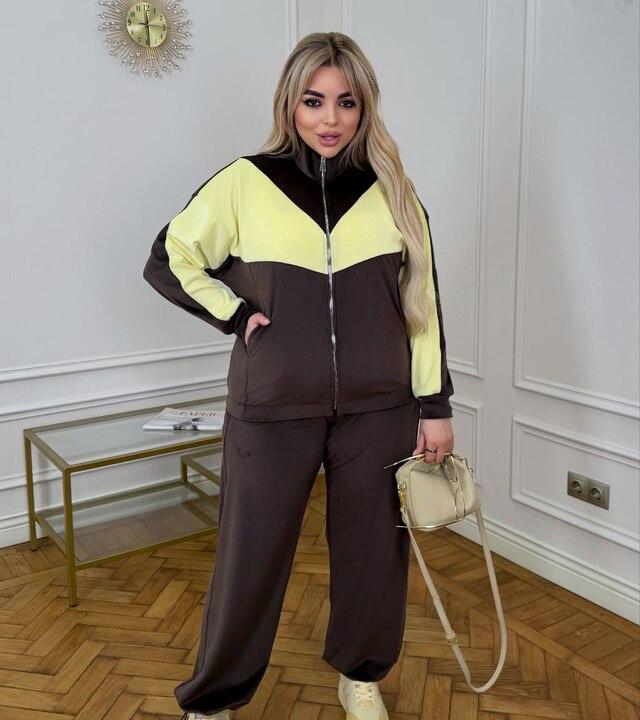 Костюм-двойка женский велюровый повседневный с кофтой на молнии и свободными брюками оверсайз демисезонный