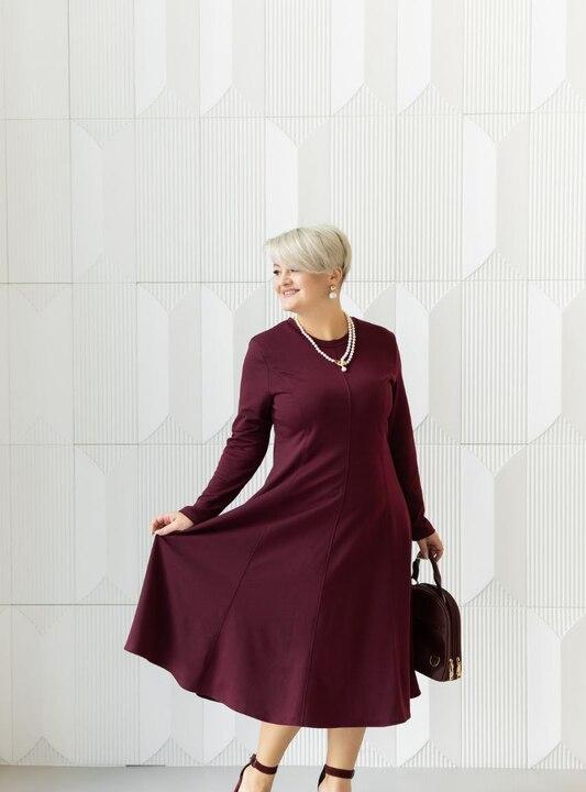 Платье-трапеция женское из двунитки повседневное весеннее миди с длинными рукавами свободного кроя больших размеров