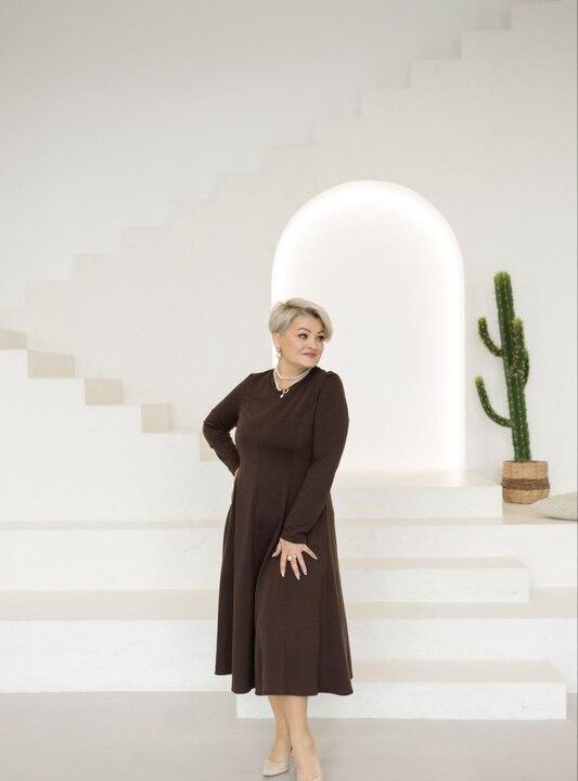 Платье-трапеция женское из двунитки повседневное весеннее миди с длинными рукавами свободного кроя больших размеров