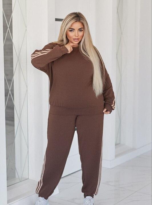 Спортивный костюм-двойка женский из двунитки с хлопком со свитшотом и джоггерами с лампасами весенний