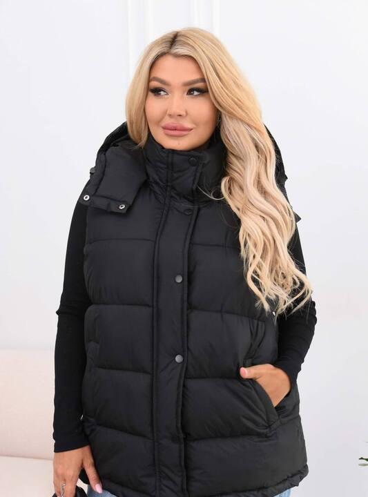 Жилетка женская демисезонная дутая удлинённая с капюшоном и карманами