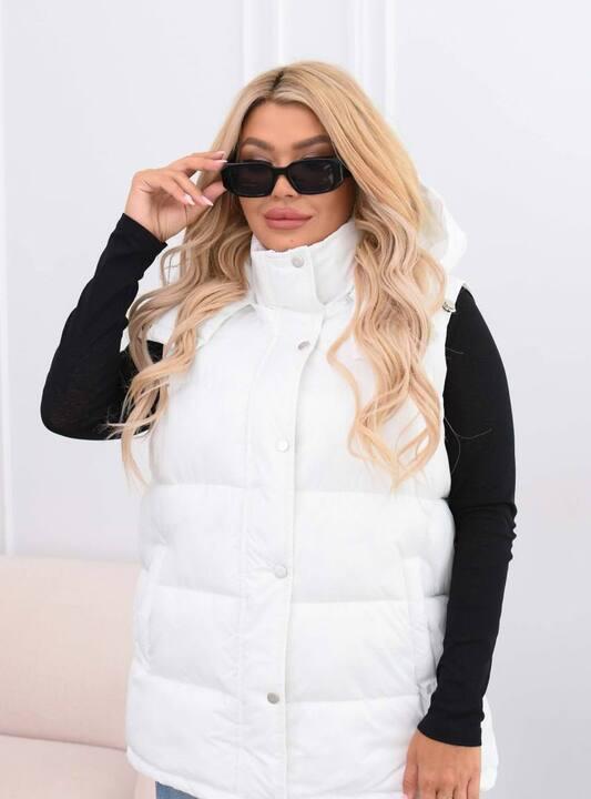 Жилетка женская демисезонная дутая удлинённая со съёмным капюшоном и карманами