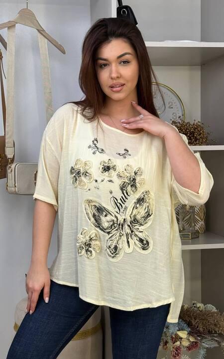 Футболка-туника женская льняная оверсайз удлинённая с рисунком весенняя