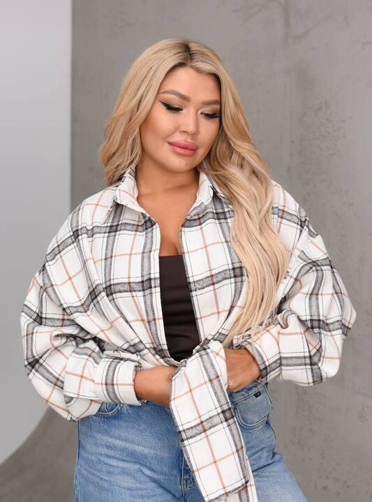 Рубашка женская фланелевая свободного кроя в клетку удлинённая весенняя