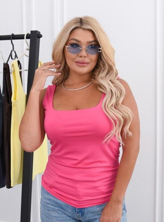 Майка женская из микродайвинга базовая облегающая удлинённая с квадратным вырезом и широкими бретелями весенняя