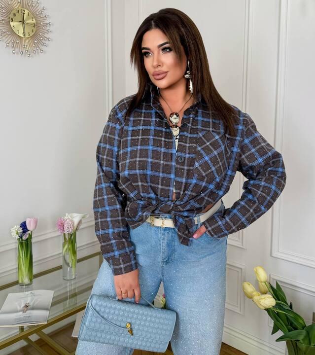 Рубашка женская хлопковая фланелевая в клетку свободного кроя с длинным рукавом весенняя