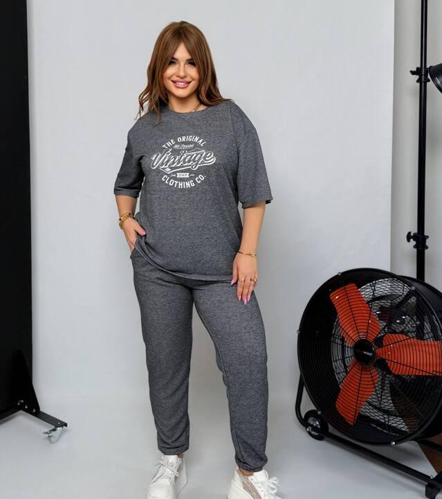 Спортивный костюм унисекс из двунитки петля меланж с футболкой и джоггерами на резинке со шнурком и карманами демисезонный