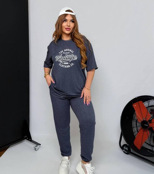 Спортивный костюм унисекс из двунитки петля меланж с футболкой и джоггерами на резинке со шнурком и карманами демисезонный