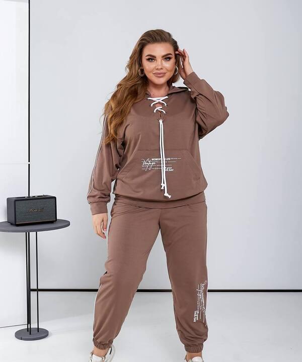 Спортивный костюм-двойка женский из двунитки с худи и джоггерами повседневный демисезонный